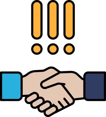 Arka planda sarı bir ünlem işareti olan bir el sıkışıyor. İki kişi arasındaki el sıkışma kavramı, muhtemelen profesyonel ya da resmi bir ortamda