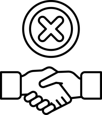 Ortasında büyük bir X olan elini sıkan bir el. X, reddedilmenin ya da onaylanmamanın sembolüdür.