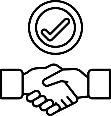 El sıkışmak anlaşmayı ve güveni sembolize eder. Görüntü, ortasında bir işaret olan iki elin titrediği basit bir siyah beyaz çizim.