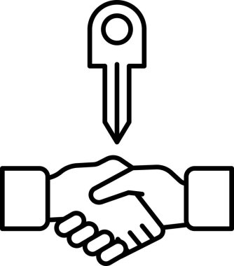 Ortada anahtarı olan iki kişi arasında bir tokalaşma. Anahtar, anlaşma ve güvenin sembolüdür.