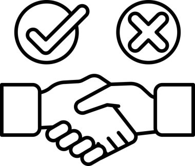 Sol elinde işaret, sağ elinde X olan iki kişinin el sıkışması.