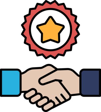 Üzerinde yıldız olan elini sıkan bir el. Yıldız kırmızı ve sarıdır. Başarılı bir ortaklık veya anlaşma kavramı