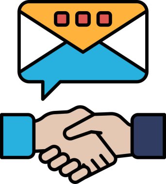 Arka planda büyük bir zarfla başka bir eli sıkan bir el. Zarf sarı ve mavi.