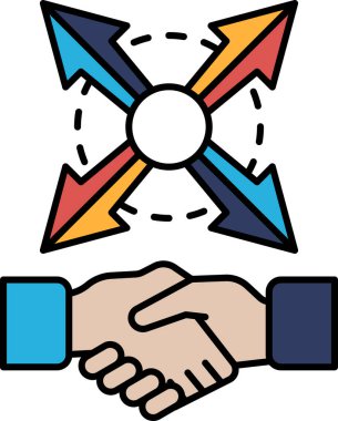 Okları farklı yönleri gösteren iki kişi arasında bir tokalaşma. Oklar, iki insanın hayatlarında kullanabilecekleri farklı yolları temsil ediyor.