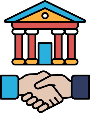 Kırmızı kapılı bir binayı sallayan bir el. Bina bir banka. Sahne bir iş alışverişidir.