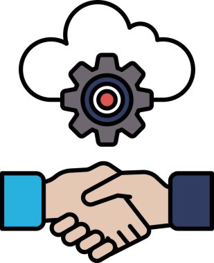 Arka planda bir bulutla titreyen iki elin grafiği. Bulut geleceğin sembolüdür ve iki el de anlaşmanın ve işbirliğinin sembolüdür.