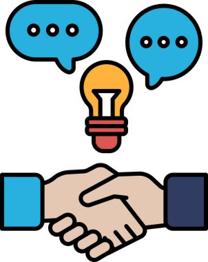 Konuşma balonuyla ampulü sıkan bir el 