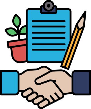 Bir kalem ve bir kağıt parçası ile iki kişi arasında bir tokalaşma gösterilir. Kalem ve kağıt iletişim ve işbirliği fikrini temsil ediyor.