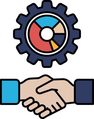 Arka planda teçhizatla titreyen iki elin grafiği. Teçhizat, iki insanın el sıkıştığı iş ya da endüstriyi temsil ediyor.