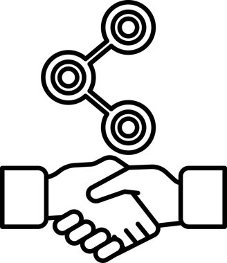 Ortasında bağlantı olan iki kişi arasında bir tokalaşma. Bağlantı iki insan arasındaki bağlantıyı temsil ediyor.