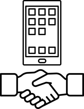 Bir telefon ve el sıkışma. Telefon bir cep telefonu ve el de bir insan. İş anlaşması ya da iki kişi arasında el sıkışma kavramı