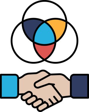 Arka planda çember olan başka bir eli sıkan bir el. Çember birlik ve işbirliğinin sembolüdür.