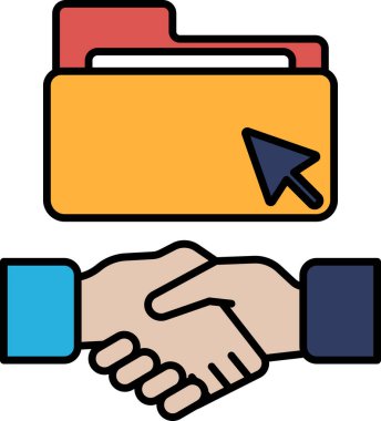 Üzerinde fare imleci olan bir dosyayı sıkan bir el. İşbirliği ve anlaşma kavramı