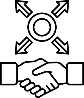 Okları sağı gösteren iki kişi arasında bir tokalaşma. İşbirliği ve işbirliği kavramı