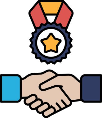 Üzerinde altın yıldız olan başka bir eli sıkan bir el. Altın yıldız başarının sembolüdür.