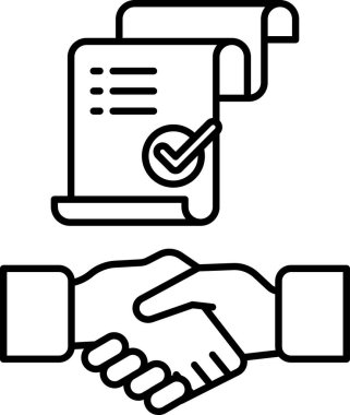 İki kişi arasındaki bir el sıkışma, bir kağıt parçasında kontrol işareti ile gösterilir. İki birey arasındaki güven ve anlaşma kavramı