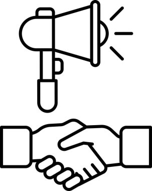 Mikrofonu sıkan siyah beyaz bir el çizimi. İşbirliği ve iletişim kavramı, el ve mikrofon fikir alışverişini ve seslerin yükseltilmesini sembolize eder.