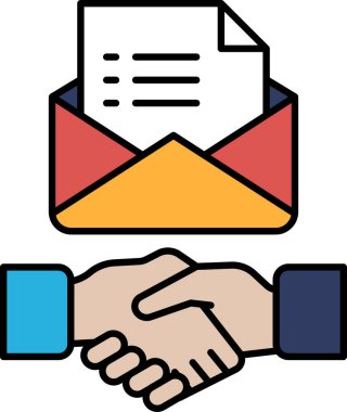 İçinde kağıt olan bir zarfı sıkan bir el. Zarf kırmızı ve sarı. Bir iş anlaşması ya da anlaşma yapma kavramı