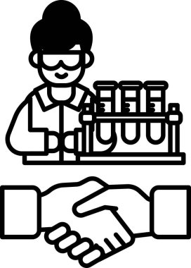 Laboratuvar önlüklü bir kadın başka biriyle tokalaşıyor. Profesyonel bir ortamda işbirliği ve takım çalışması kavramı