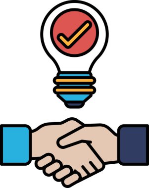 Üzerinde işaret olan ampulü sallayan bir el. İşbirliği ve yenilik kavramı