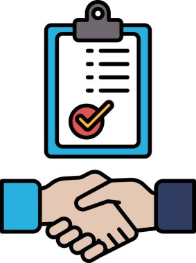 Üzerinde kırmızı işaret olan mavi bir pano. Pano iki elle tutuluyor, tokalaşmayı simgeliyor.