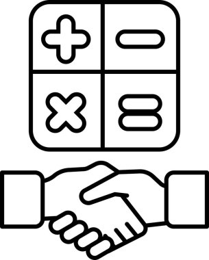 Arka planda hesap makinesi olan bir el diğerini sıkıyor. Hesap makinesi anlaşmanın ve güvenin sembolüdür.