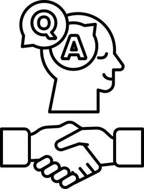 Üstlerinde soru işareti olan bir adam ve bir kadın el sıkışıyor. İki kişi arasındaki el sıkışma kavramı