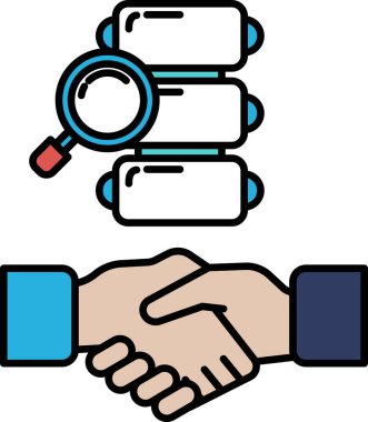 Arka planda büyüteçle başka bir eli sıkan bir el. Güven ve işbirliği kavramı