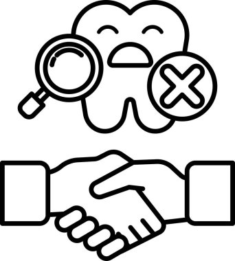 Ortada diş fırçası olan iki kişinin el sıkışmasını gösteren siyah beyaz bir görüntü. Diş fırçası onu gösteren bir büyüteçle çevrilidir. Diş temizliği kavramı