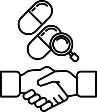 Bir ilaç şişesi bir kişinin elinde tutuluyor, diğer elinde de bir büyüteç var. İki nesne bir arada tutulduğu için, ortaklık ya da işbirliği kavramı