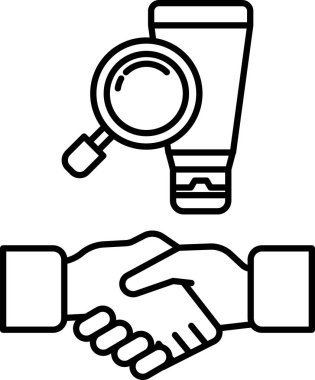 Ortasında büyüteç olan iki kişinin el sıkışması. Büyüteç görüntünün sağ tarafında.