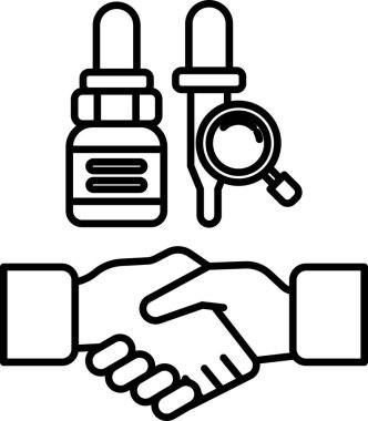 Arka planda büyüteçle şişeli iki kişi arasında bir tokalaşma.