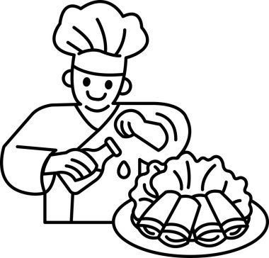 Bir şef tabakta yemek hazırlıyor. Şef gülümsüyor ve işinden zevk alıyor. Tabaktaki yemek çeşitli rulo ekmekler ve bir şişe sostan oluşur. Sıcaklık ve mutluluk kavramı