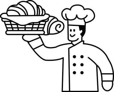 Bir şef bir sepet yemek tutuyor ve gülümsüyor. Şefin müşterilerine hizmet etmeye hazır olması, sıcaklığın ve misafirperverliğin göstergesidir.