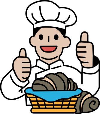 Bir şef bir tabak yiyeceğe onay veriyor. Tabak, bir kase yiyecek ve bir sepet yiyecek de dahil olmak üzere çeşitli gıda maddeleriyle dolu. Şef beyaz bir şapka ve önlük giyiyor.