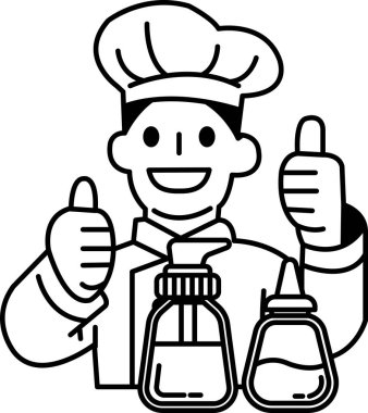 Bir şef, bir şişe sabuna onay veriyor. Şişe bir losyon şişesinin yanında.