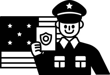 Elinde pasaport tutan üniformalı bir adam. Adam gülümsüyor ve arka planda bir bayrak var.