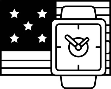 Amerikan bayrağının yanında bir saat gösterilir. Saat siyah ve beyaz. Saat bayrağın sağ tarafında.