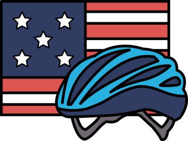 Kırmızı, beyaz ve mavi Amerikan bayrağının üstünde mavi bir kask var. Bayrak arka plan görevi görürken, miğfer görüntünün ana odak noktasıdır. Amerikan bayrağında vatanseverlik ve gurur kavramı