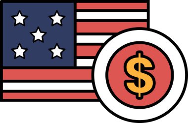 Bir Amerikan bayrağının üzerine bir dolar işareti asılır. Dolar işareti kırmızı ve sarı.