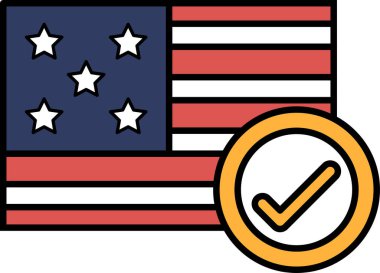 Ortasında sarı işaret olan vatansever bir Amerikan bayrağı. Kontrol işareti onay ya da onayı simgeliyor ve bayrak da ABD 'yi temsil ediyor. Bayrak özgürlük ve birliğin sembolüdür.