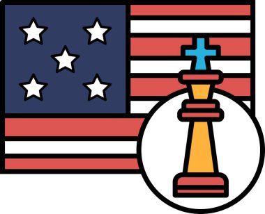 Amerikan bayrağının üzerine bir satranç taşı yerleştirilir. Bayrak kırmızı, beyaz ve mavi.