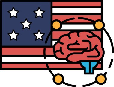 Bir Amerikan bayrağının merkezinde bir beyin gösterilir. Beyin yıldızlarla çevrilidir ve bayrak kırmızı, beyaz ve mavidir. Beynin önemi ve ABD 'deki rolü kavramı