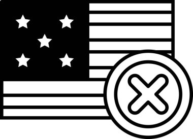 Ortasında kırmızı X olan siyah beyaz bir Amerikan bayrağı. Bayrak yıldızlarla çevrili ve X de bayrağın ortasında.