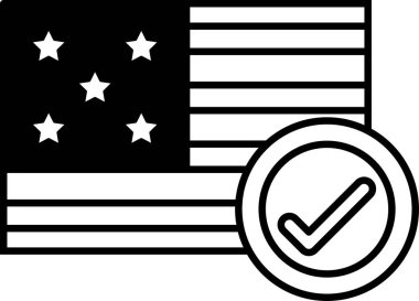 Üzerinde kontrol işareti olan siyah beyaz bir Amerikan bayrağı. Onay veya doğrulama kavramı