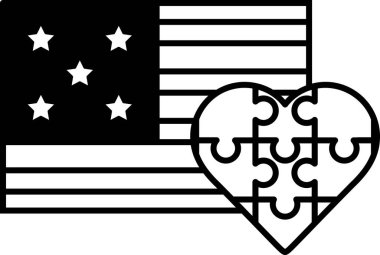 Arka planda Amerikan bayrağı olan bir yapboz parçasının siyah beyaz görüntüsü.