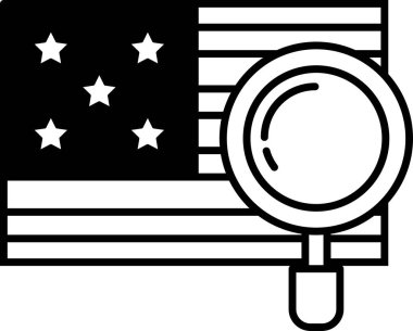 Üzerinde büyüteç olan siyah beyaz Amerikan bayrağı resmi. Büyüteç bayraktaki yıldızları gösteriyor.