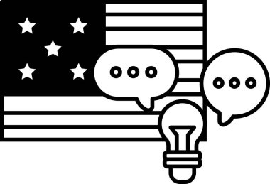 Ampullü ve iki konuşma baloncuklu bir bayrağın siyah beyaz görüntüsü. İletişim kavramı ve fikirleri paylaşmanın önemi