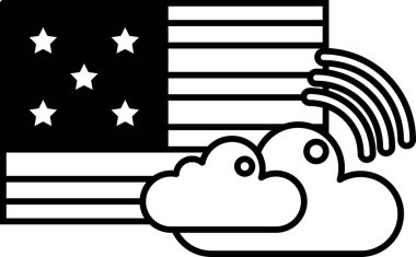 Amerikan bayrağının bulutlu ve yıldızlı siyah beyaz görüntüsü. Bayrak bir bulutla çevrilidir ve beş yıldızı vardır. Amerika Birleşik Devletleri 'nde vatanseverlik ve gurur kavramı