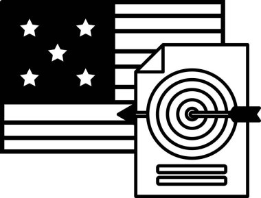 Üzerinde hedef olan Amerikan bayrağının siyah beyaz bir görüntüsü. Hedef bayraktaki yıldızları gösteriyor.